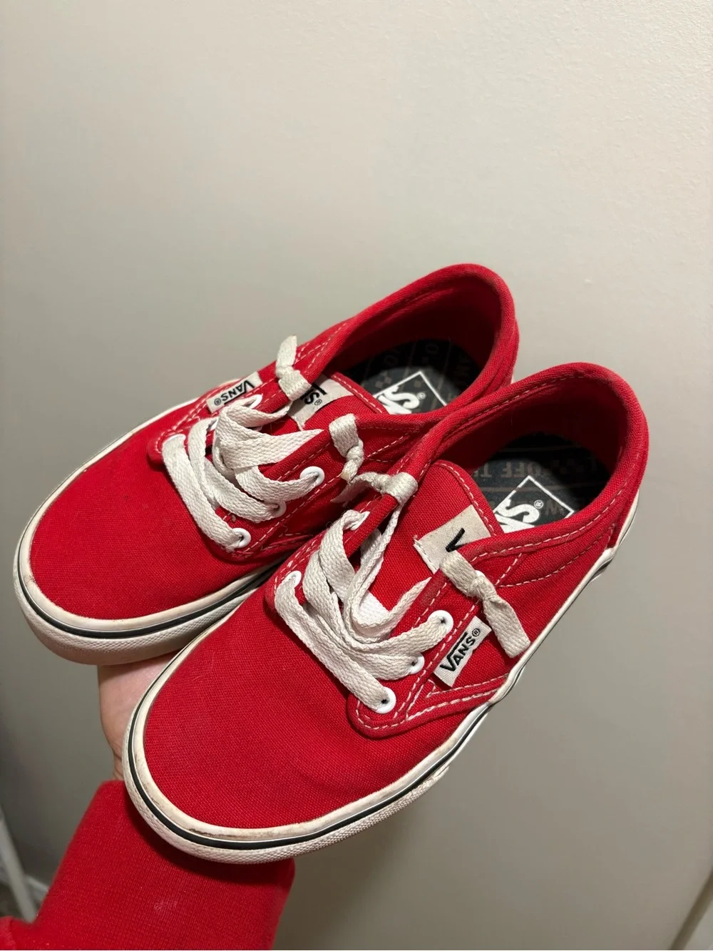 Vans Little Kids Size 12 Low-Top Canvas Sneakers — Red with checkered sole